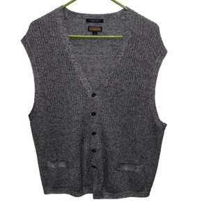 Coach Sweater Vest Men Linen Silk Pockets Button Up Navy Gray XL V Neck Vintage